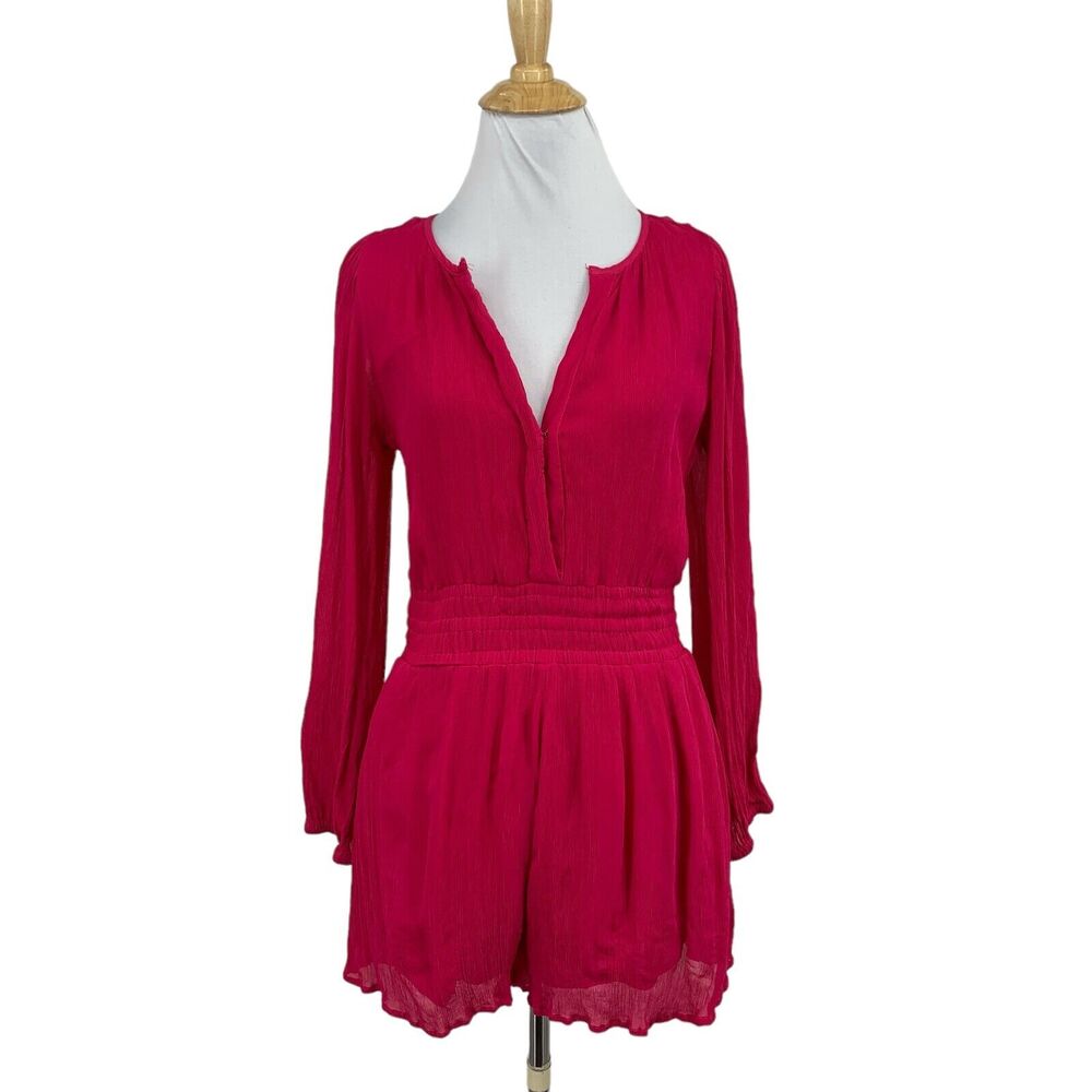 Anthropologie Romper Womens S Small Hot Pink The Somerset Long Sleeve Keyhole